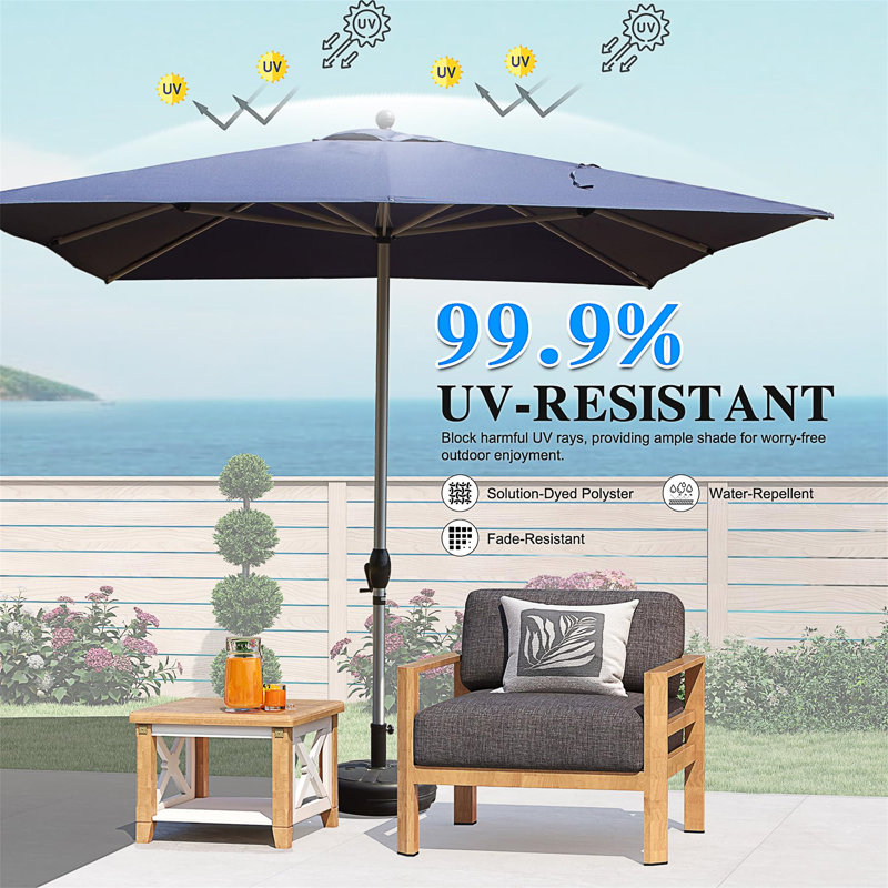 Parasol de patio rectangulaire avec manivelle (base non incluse), Marine
