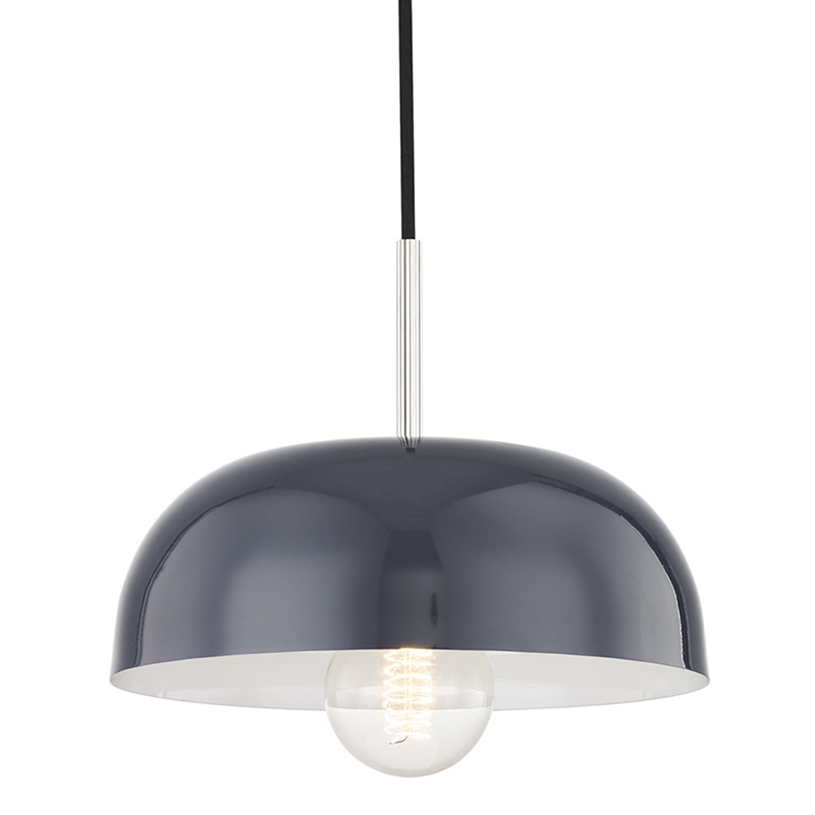 Avery 1 Light Pendant, Navy, Polished Nickel, 4.25" H x 11" W x 11" D
