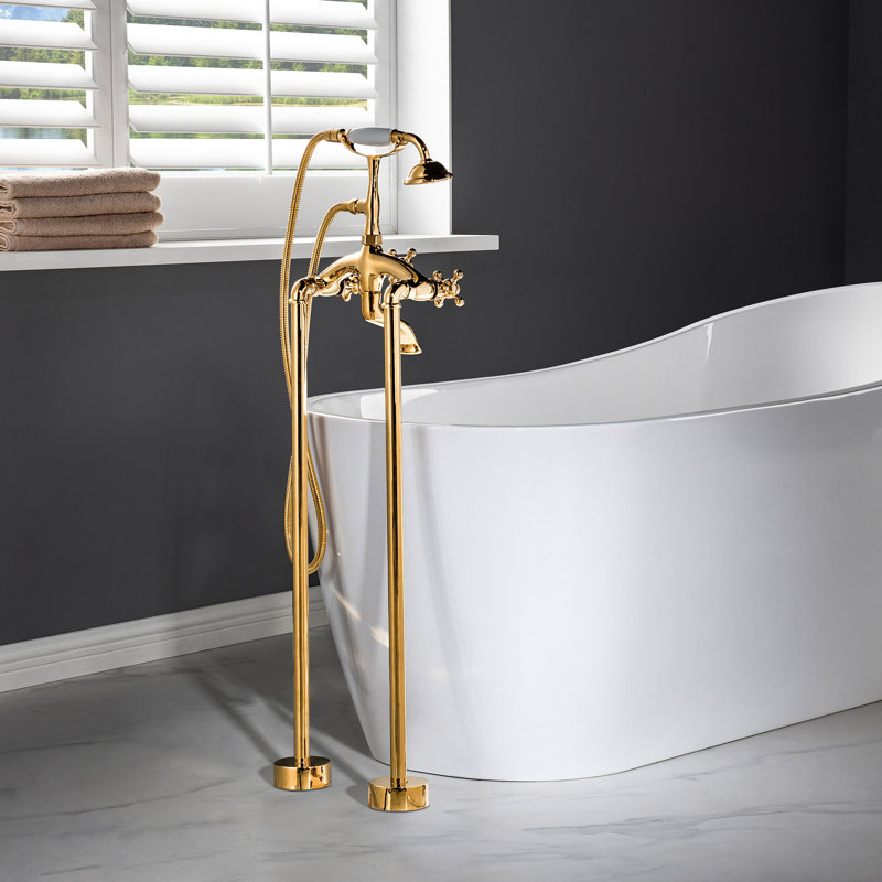 Robinet de baignoire sur pattes à trois poignées, Or