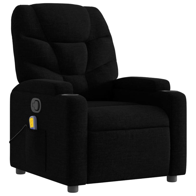 Upholstered Massage Chair, Manual Push Back, Black Fabric