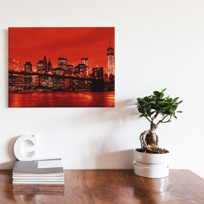 New York Manhattan Brooklyn Bridge Red - No Frame Print on Canvas