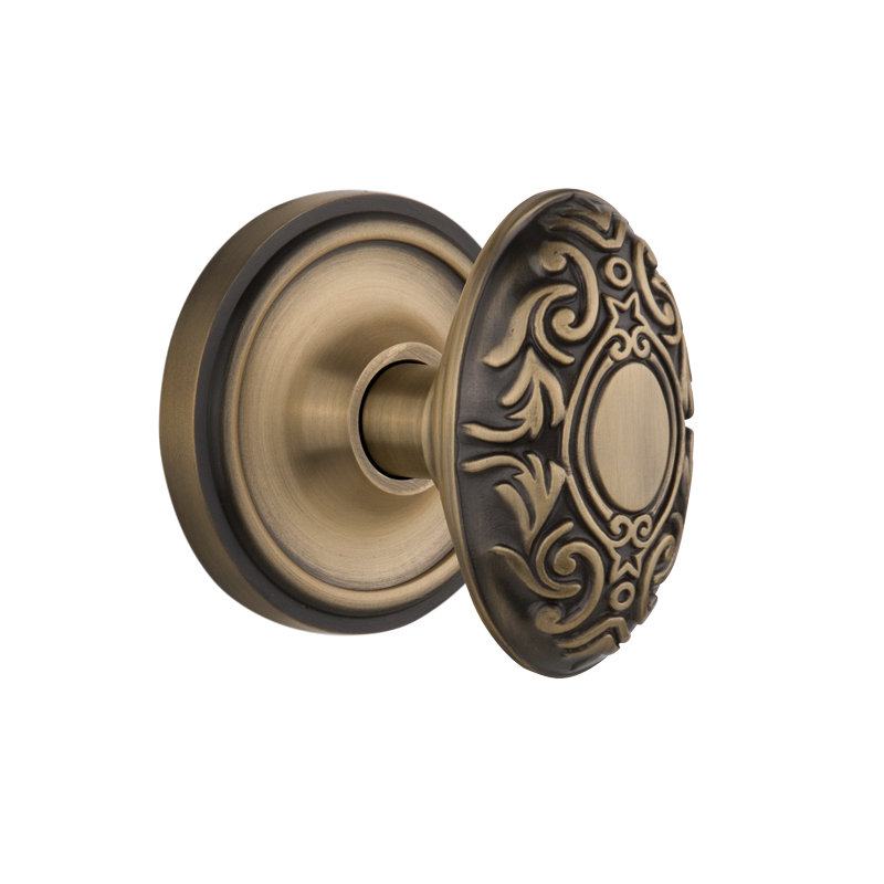 Classic Rosette with Victorian Door Knob, Antique Brass, 2-3/4"
