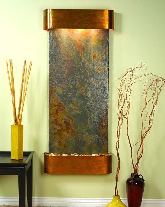 Stillmore Waterfall Fountain with Light, Rustic Copper, Black/Rust, Natural Slate