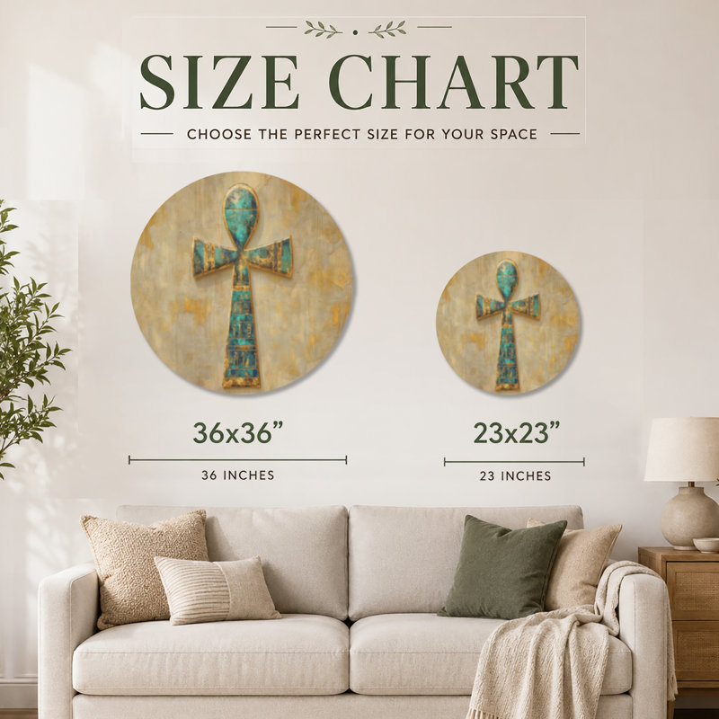 Ankh de la vie éternelle - Décoration murale ronde en bois de style bohème, Rond 23 po, Rond