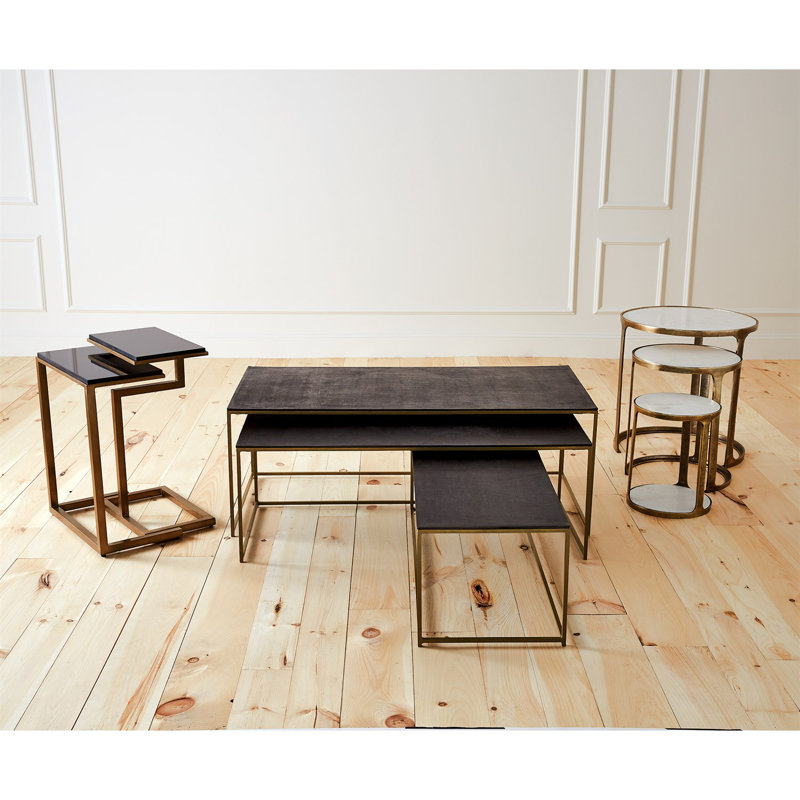 3 Piece Marble Top Nesting Table Set-Brass