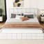 Lit plateforme tapissier grand format - blanc, coutures élégantes, bois et, sans sommier tapissier, L 87,8 po en version solide et solide, tête de lit pour un sommeil relaxant, printemps, 81 po x 61 po