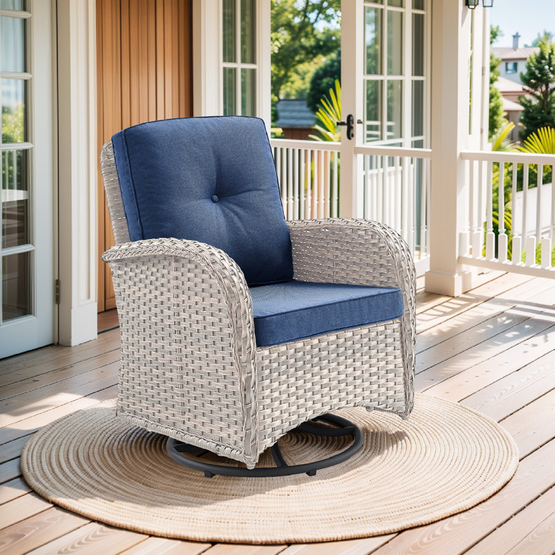 Chaise berçante pivotante avec coussins Braxleigh, Brun, Bleu marine