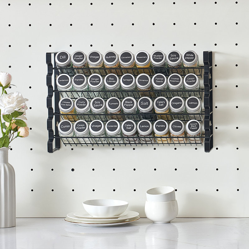 Étagère à épices à 4 niveaux avec 36 pots vides, pour ensemble de rangement pour assaisonnement mural