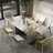 Hugette Modern 78.7" Sintered Stone Dining Table for 6-8 People, Large Rectangle Dining Room Table, Luxury White & Gray Kitchen Table with H-shape Stainless Steel Base (Table Only)-850415917-850415918