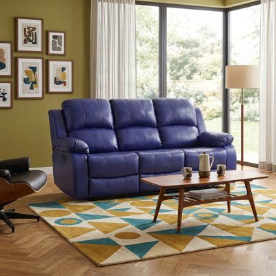 Softoria Dark Blue Vegan Leather Manual Recling Sofa(1 Piece)