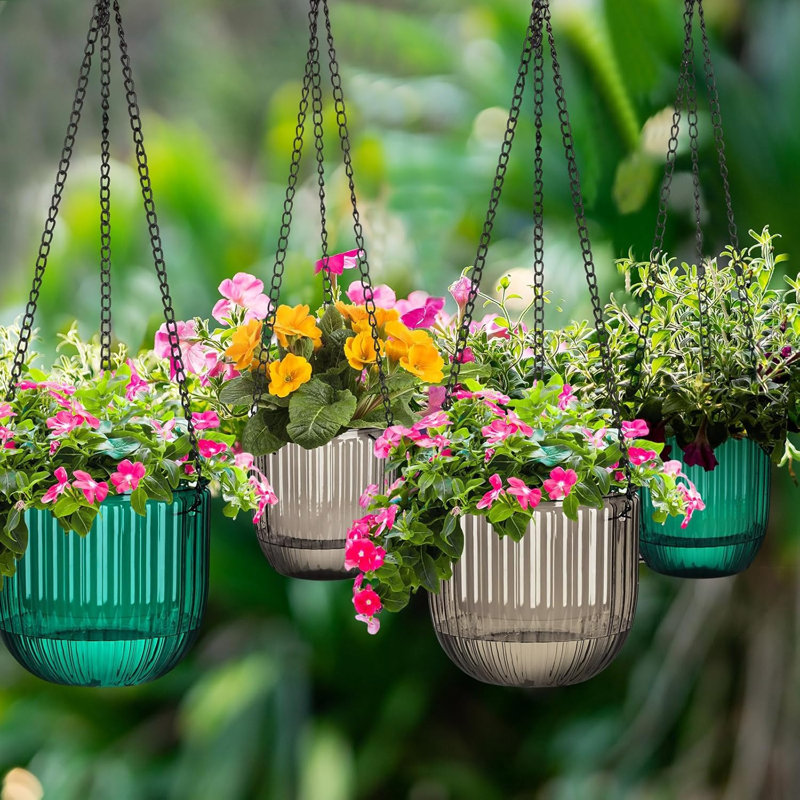 Self Watering Hanging Planters Set Of 4 Emerald Grey