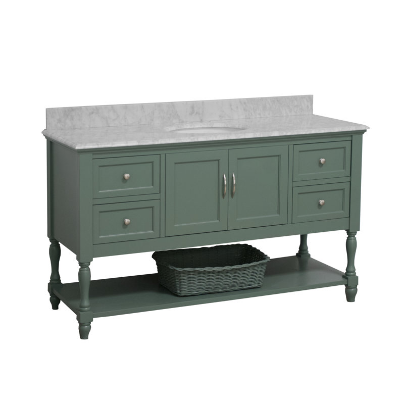 Ensemble de meuble-lavabo simple de 60 po Hampton, Marbre de Carrare, Vert sauge