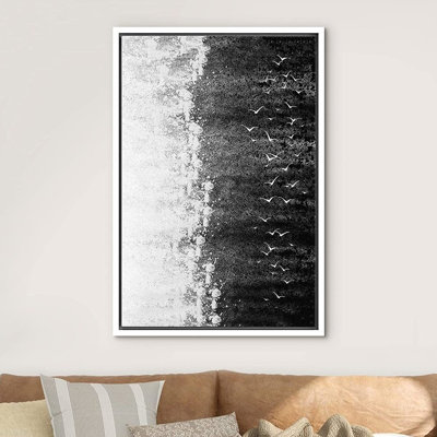 Idea4wall, reproduction d'art sur toile encadrée, grunge, noir, oiseau blanc, ciel, paysage, abstrait, nature, illustrations, art moderne, bohème, décoration bicolore pour le salon, la chambre à coucher, le bureau