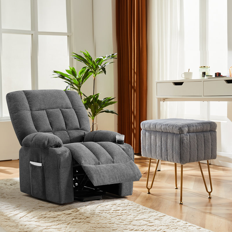 Alcina 41" Oversized Power Lift Assist Chair With Modern Vanity Stool Ottoman Set, Heated Massage Electric Recliner With Super Soft Padding & Dual Cup Holders