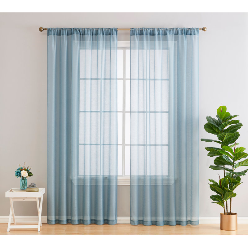 Lauren Semi Sheer Curtain Pair, 54" W x 96" L, Dusty Blue