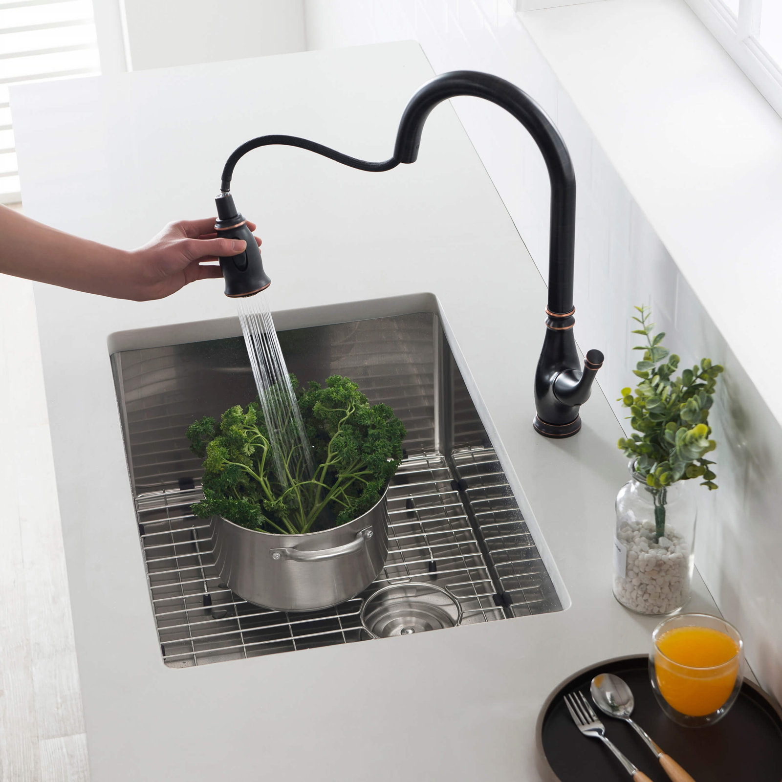 26" L x 18" W Undermount Kitchen Sink with Sink Grid