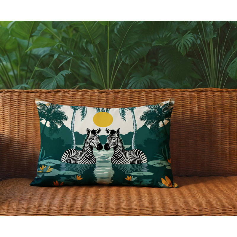 Oreiller rectangulaire réversible intérieur / extérieur Alva Zebra, Rectangle H 18 po x l 25 po, Vert