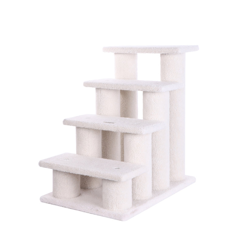 Ivory Faux Fleece 24'' Cat Steps with Pressed Wood Base
