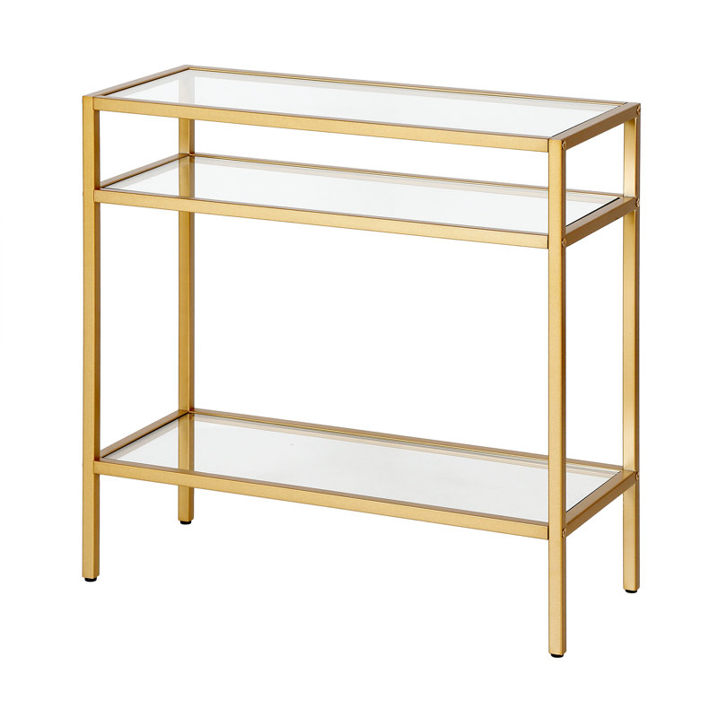 Glass Top End Table, Brass
