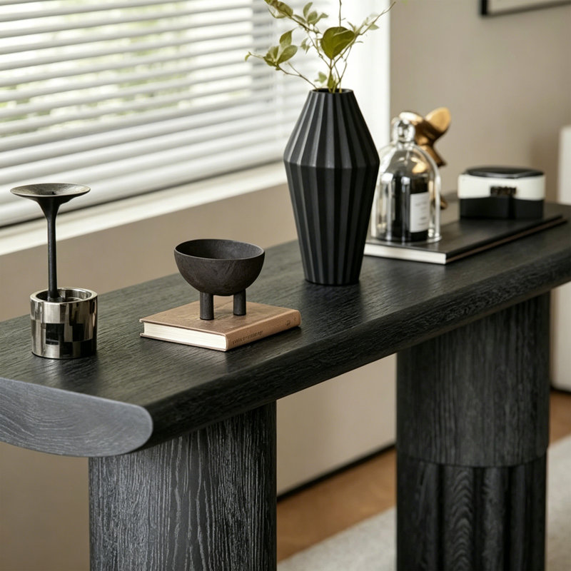 Browder Medieval-style solid wood entrance table, 29.53" H x 70.86" W x 13.77" D