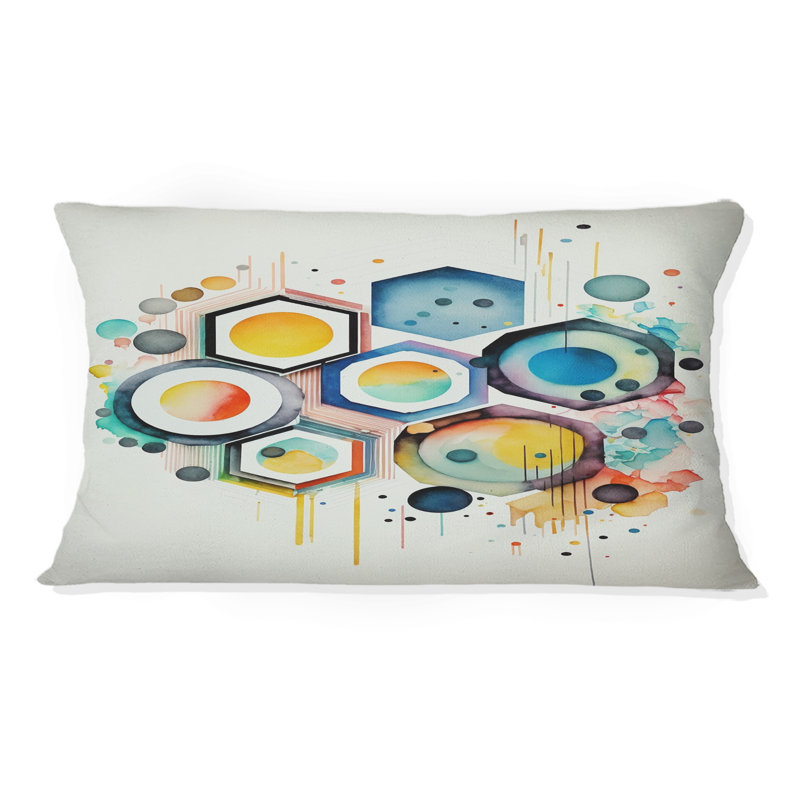 Hexagone et circulaire abstrait III - Coussin décoratif à imprimé géométrique abstrait