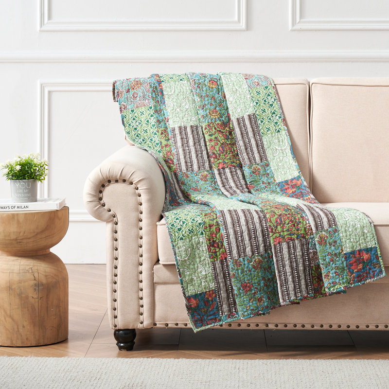 Greenland Home Fashions Jasmin Patchwork Printed Quilted Reversible Throw Blanket