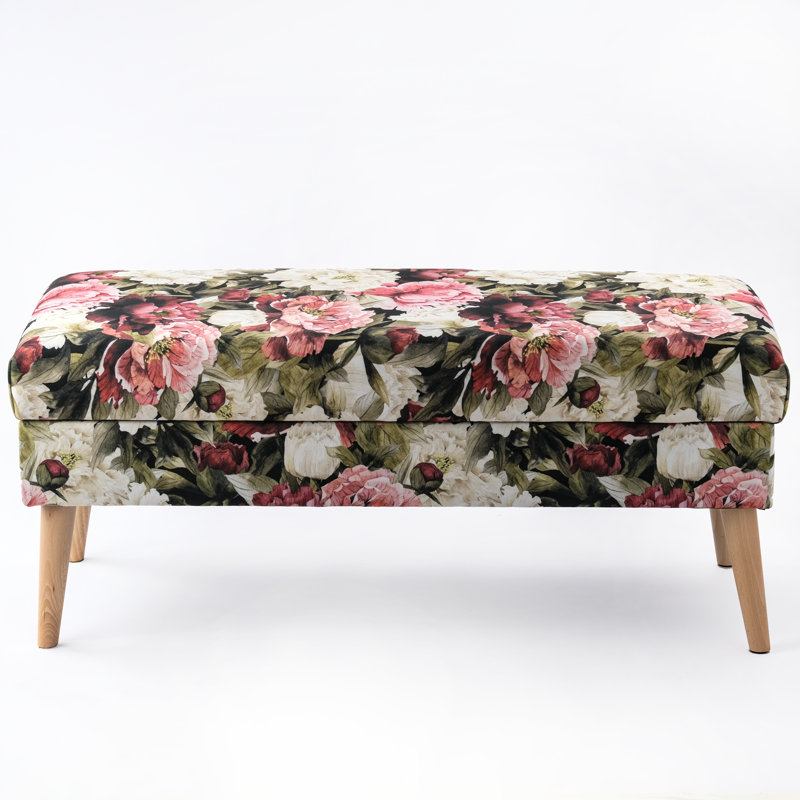 Chowk Velvet Upholstered Storage Bench, Beige/Pink/Green, 49" H x 100" W x 30" D