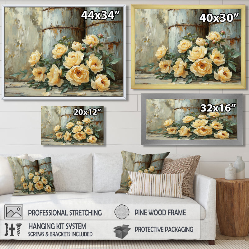 Ferme, pivoines par le grain de silo II - pivoines, art mural, Reproduction encadrée d'une seule photo, H 24 po x l 32 po