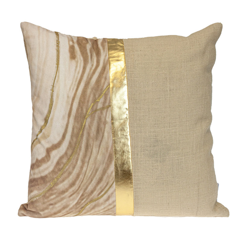 Coussin décoratif 20 po en mélange de coton rayé beige et doré