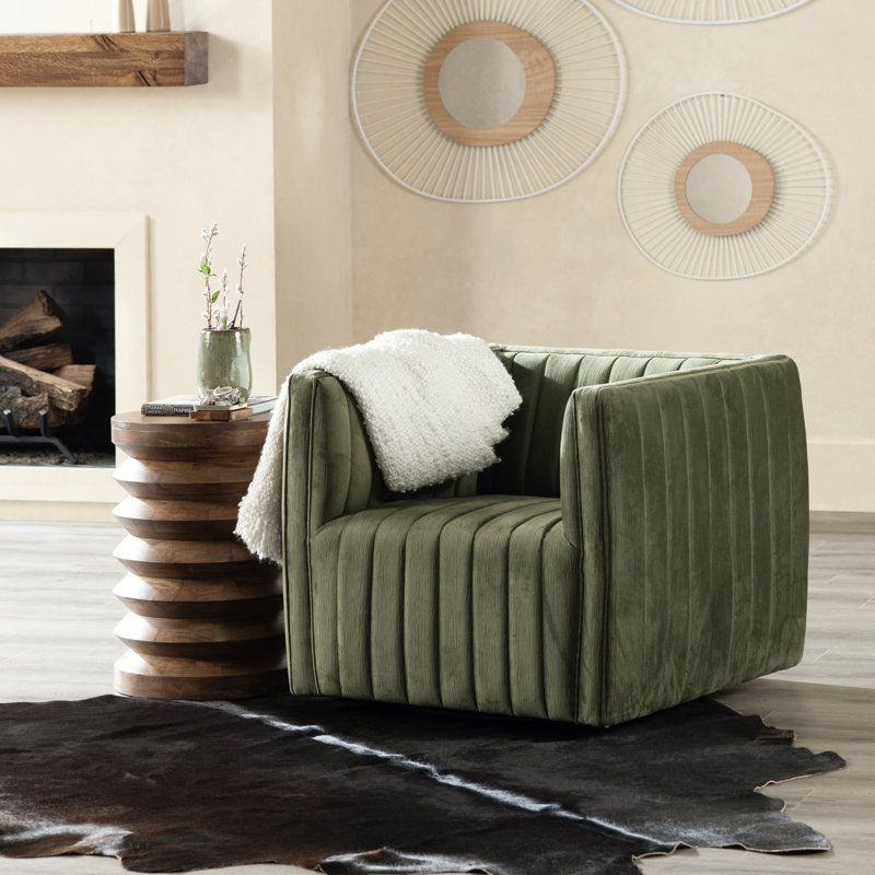 Upholstered Accent Chair, Green Polyester