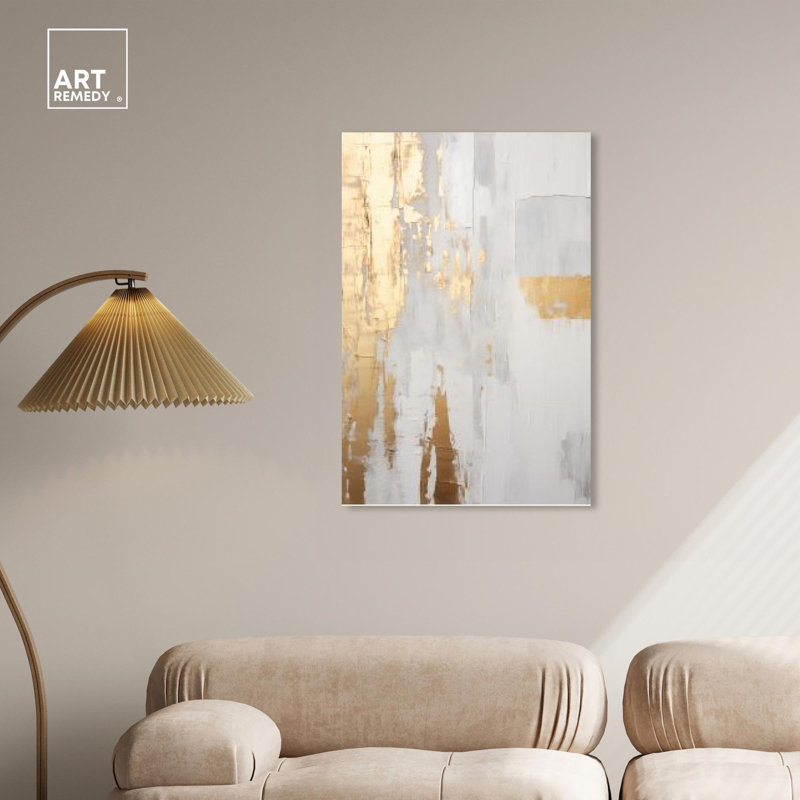 Elegant White and Gold Abstract Canvas Art, 36" x 24"