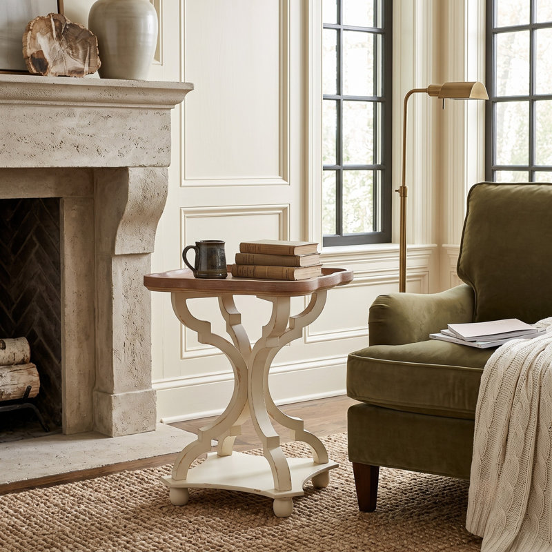 Table de bout en faux bois Calhoun, Plateau en bois / base blanche