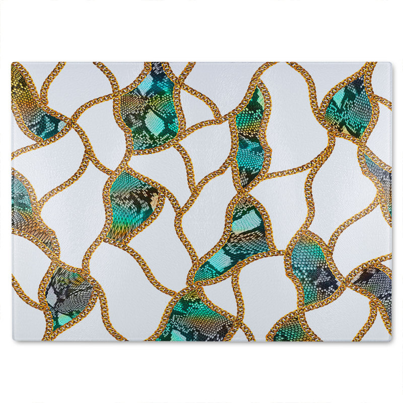 Chains & Snake Skin Glass Chopping Board, 40cm L x 28cm W