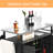 Outdoor Kitchen Wicker Island Rolling Cart Bar Table & Storage Cabinet, Wheels And Stainless Steel Extended Table Top