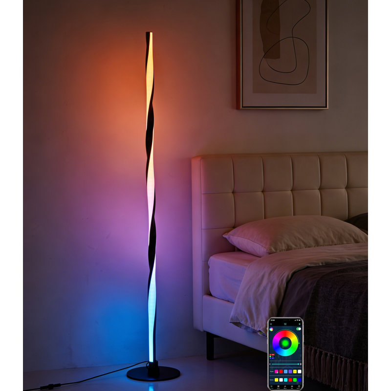 Smart Led Rgbwic Floor Lamp Modern Black Floor Lamp With Music Sync And 16 Million Diy Colors, Black