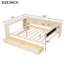 Lit plateforme en bois crème avec tête de lit tapissier, rangement intégré et support de rangement,
