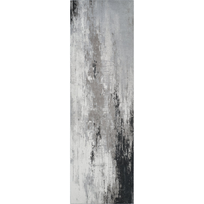 Machine Washable Liam Gray/Black Rug, Runner 2'6" x 8'