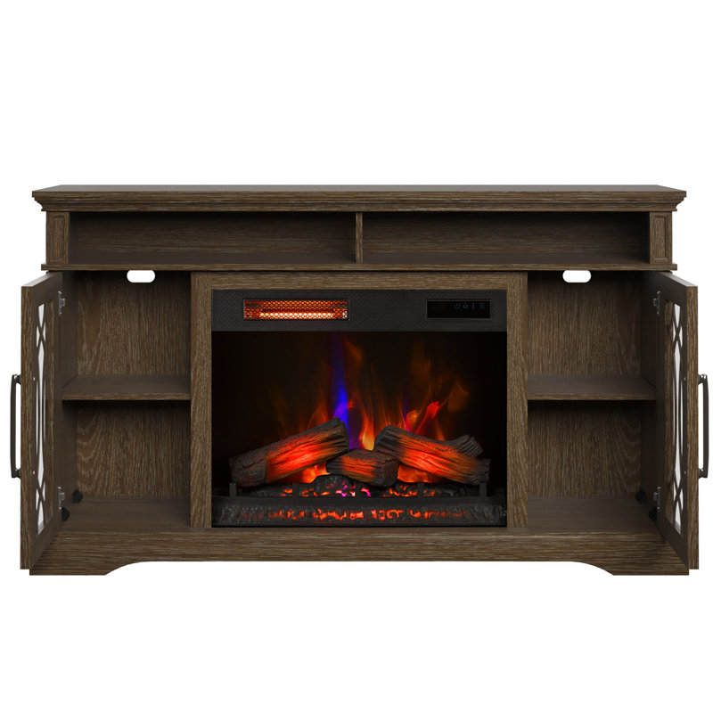 Meuble télé avec foyer duraflame®, centre de divertissement de ferme avec rangement et chauffage infrarouge, chêne Laurel