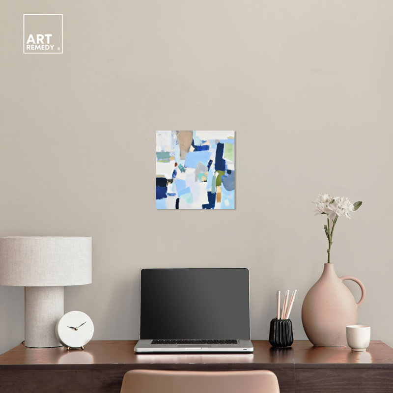Bright Abstract Blue and Green Canvas Wall Art, 12" x 12"