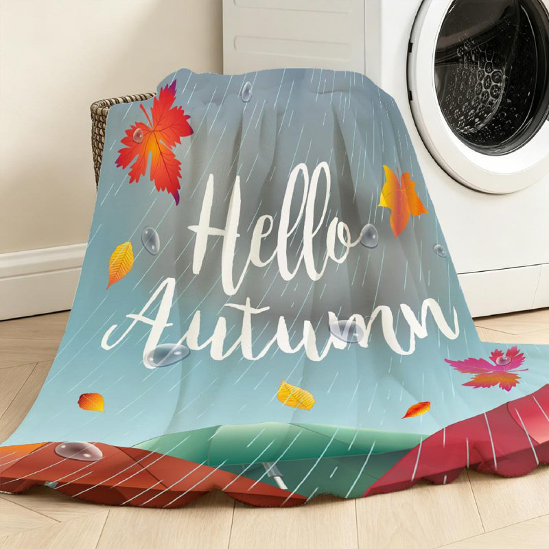 Jeté en molleton orange ultra doux orange, impression d'un seul côté Hello Autumn Day, Throw 50" x 60"