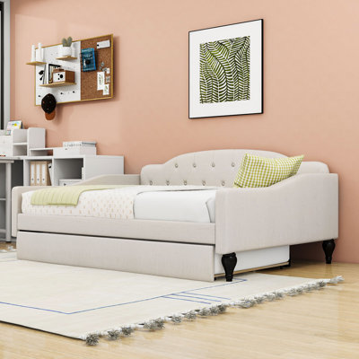 Full-Size Linen Upholstered Daybed with Twin Trundle
