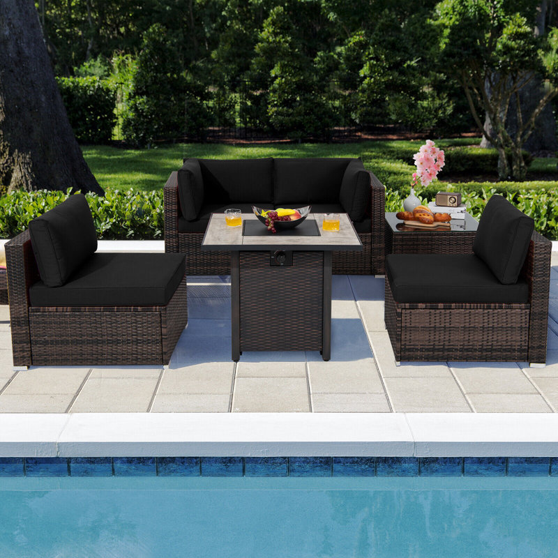 Tomchay 4 - Person Patio Conversation Set with Cushions, Black