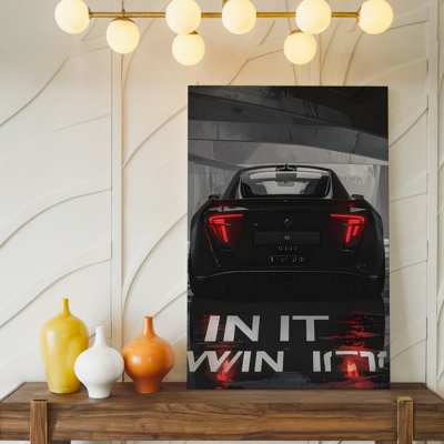 Art mural sur toile, «In It To Win It», hypercar, vue arrière, cinématique, automobile, prêt à accrocher, galerie, décoration intérieure, décoration moderne
