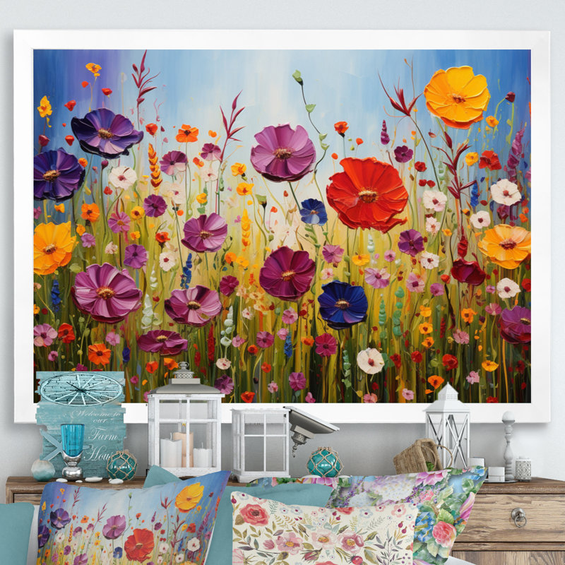 «Abstract Wildflowers», reproduction d'art sur toile, Cadre simple blanc, H 30 po x l 40 po x P 1,5 po