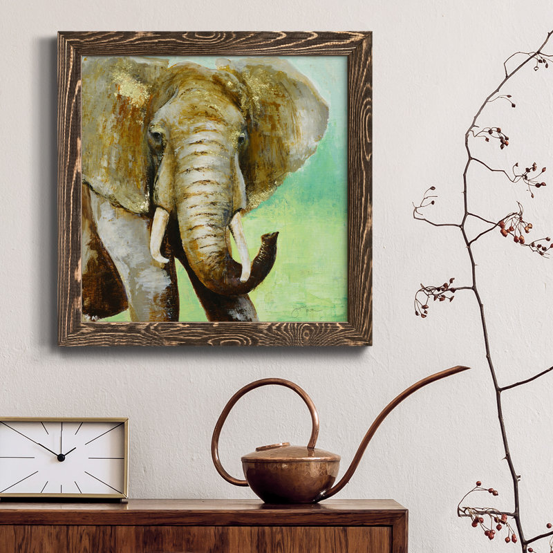 Painterly Elephant - Peinture sur toile encadrée, Encadré de bois de noyer, H 17 po x l 17 po x P 1 po