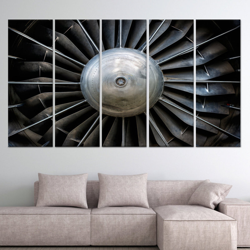 Élégant art de la Turbine de l'avion: Toile imprimée décorée en verre trempé, toile tendue 5P, 43,3 po H x 78,7 po l