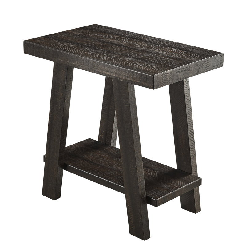 Tablette contemporaine en bois patiné avec plateau rectangulaire avec sur-extension et pieds évasés. Capacité de rangement supplémentaire: l 23,5 po x P 14 po; H 22 po; 1,77 po;