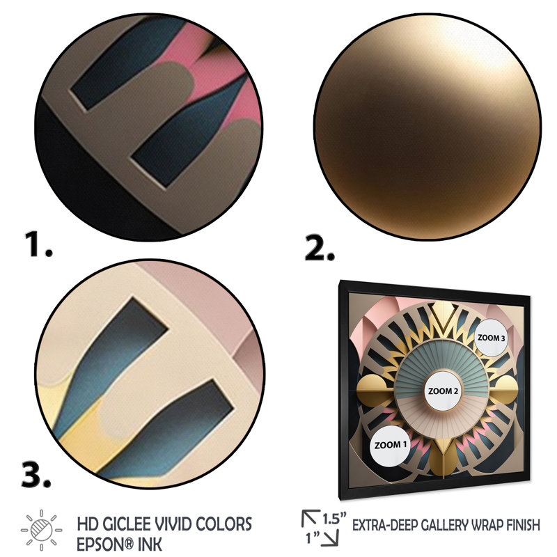 Golden Sphere Geometrics - reproduction sur toile, Impression noire sur toile encadrée, H 16 po x l 16 po x P 1 po