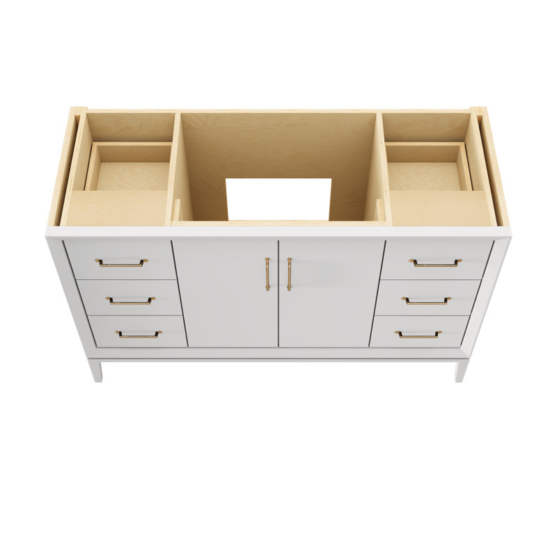 Alexandra Single Extra Wide Bath Vanity, Strong White, Satin Gold, 54"