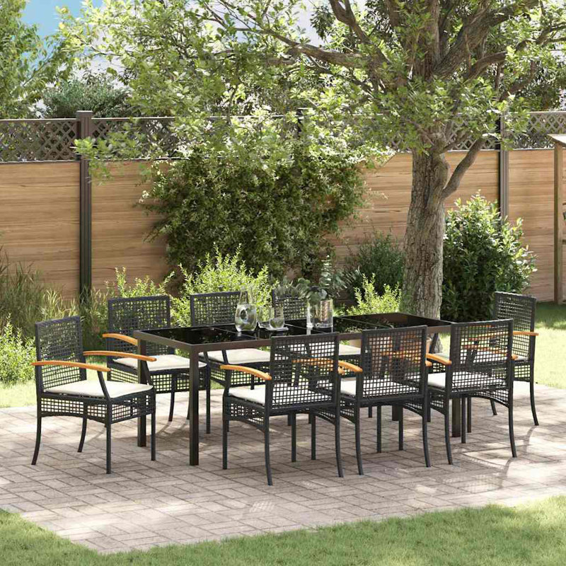 Eliezel 8 - Person Patio Dining Set with Rectangular Table, Beige Cushion/Black Frame